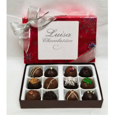 Red Box with Silver Snowflakes / 12 Ganache Truffles